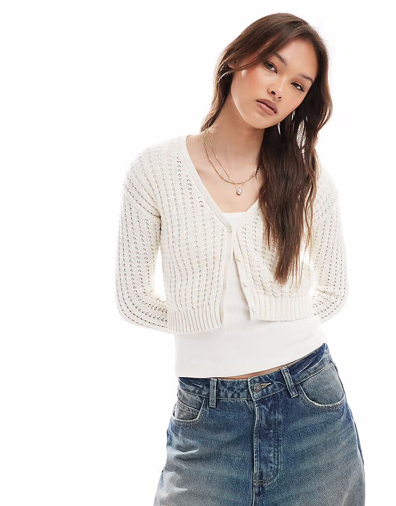 

Кардиган с V-образным вырезом в рубчик цвета кремовый Cotton On