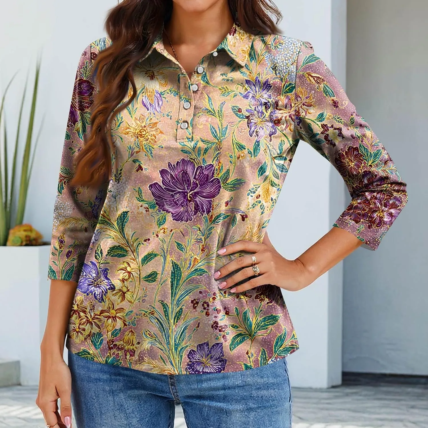 Женская блуза Casual Plus Size с принтом и 3/4 рукавом — фото 3