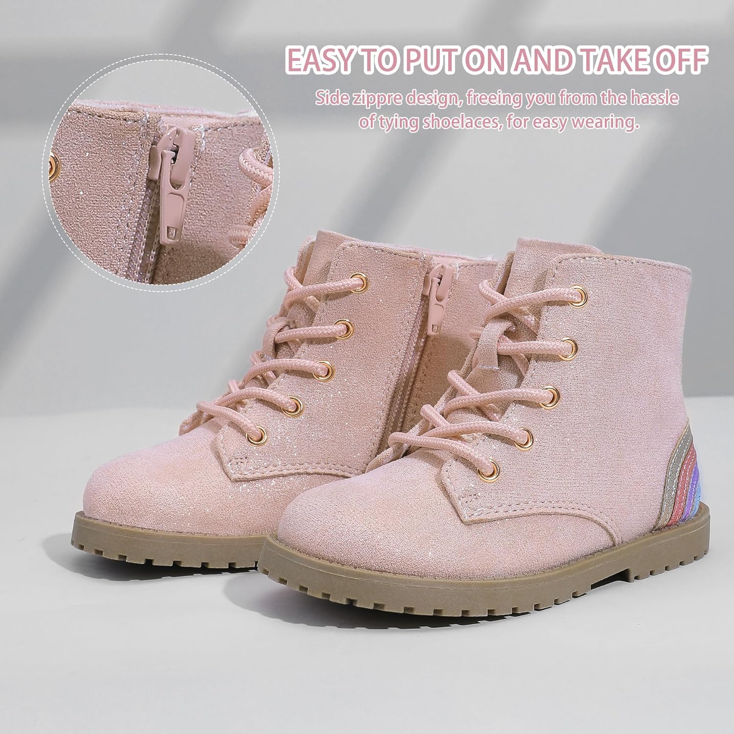 Сапожки для девочек Shoeslocker с молнией, замшевые ботиночки для малышей, модные радужные ботинки для малышей/маленьких детей, Pink — фото 3
