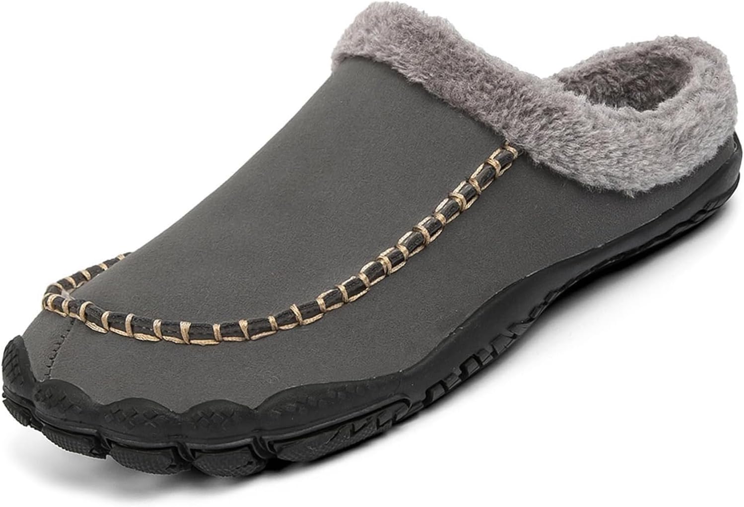 

Мужские зимние теплые шлепанцы-тапочки, с легким процессом надевания, противоскользящие, уютные, пушистые домашние тапочки, широкие, для носки дома и на улице Generic, светло-серый