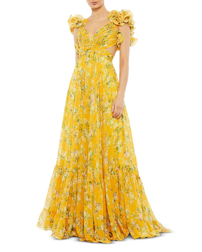 

Платье с цветочным принтом и оборками Mac Duggal, желтый
