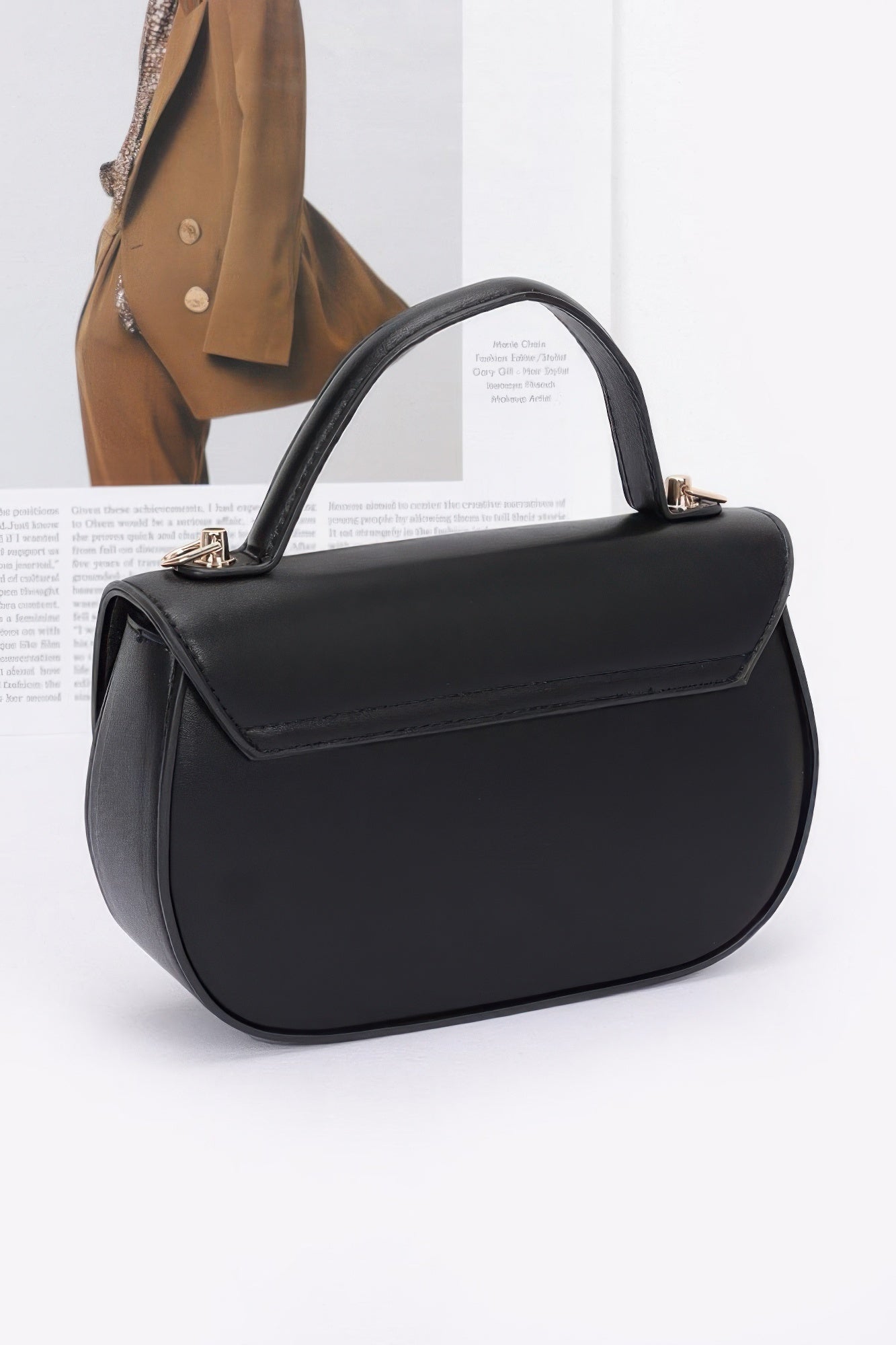 

Искусственная кожа сумка с цветочной лентой и верхней ручкой FASHNZFAB, черный