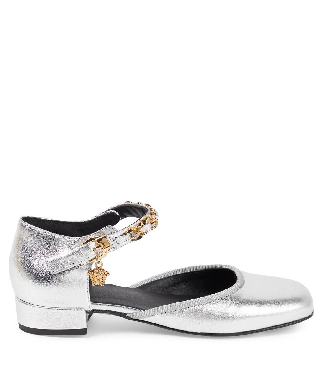 Туфли-лодочки La Medusa из металлизированной кожи Versace Kids, цвет argento + oro versace — фото 3