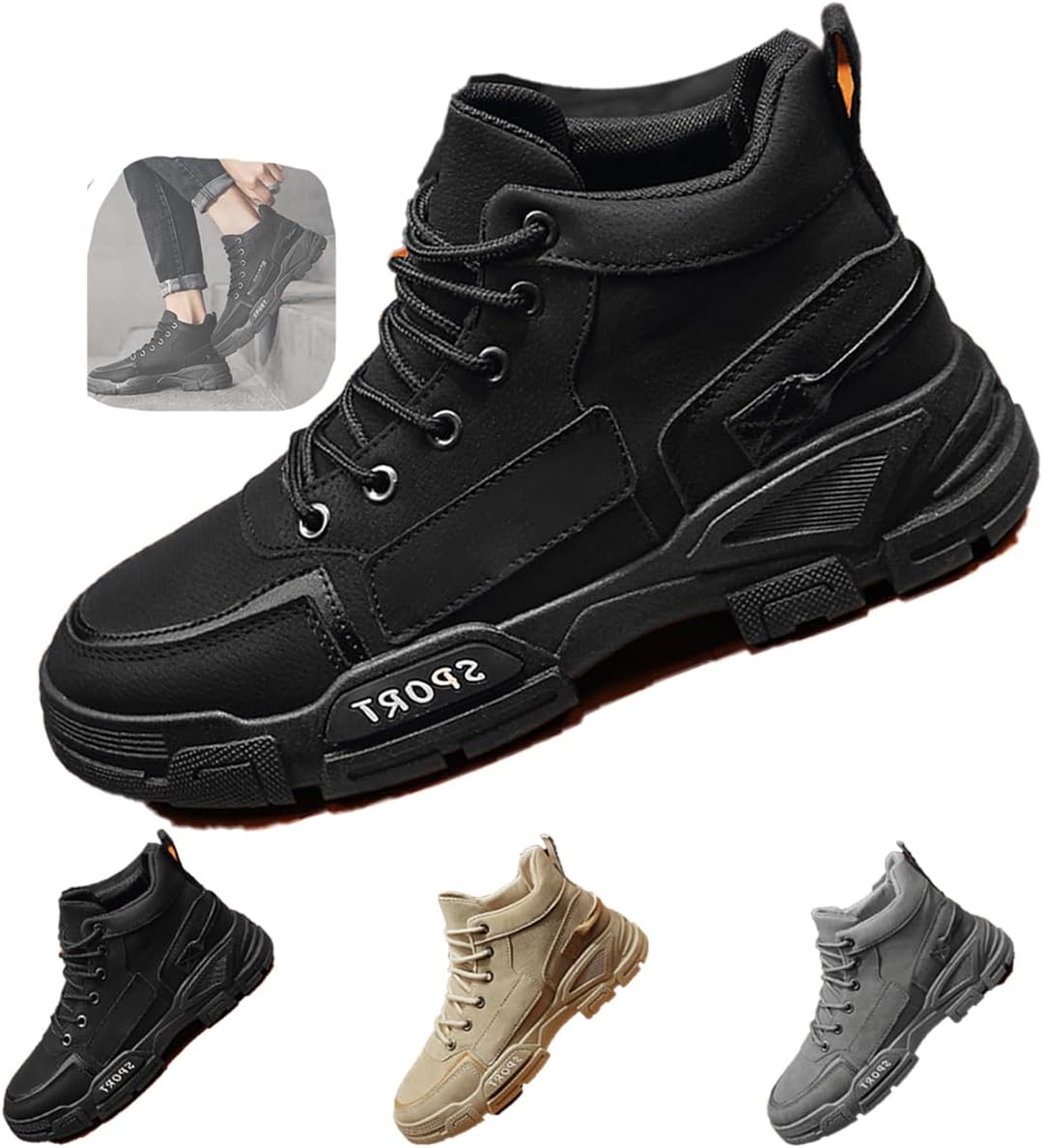 

Мужские стильные тактические высокие ботинки на шнуровке, дышащие, удобные, с противоскользящей подошвой и утепленной меховой подкладкой для прогулок на свежем воздухе, походов, альпинизма, осени и зимы Generic, черный