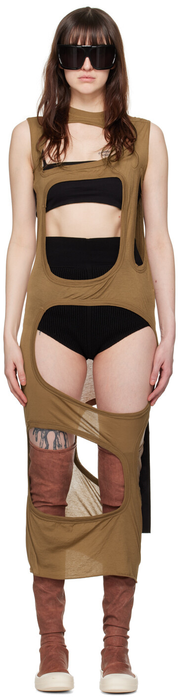 

Коричневое платье-миди Membrane II Rick Owens DRKSHDW