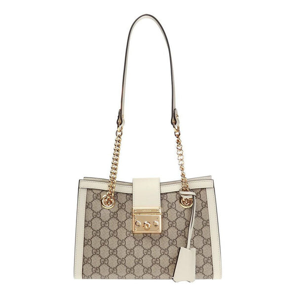 

Сумка padlock metallic logo canvas chain handbag small / white Gucci, бежевый