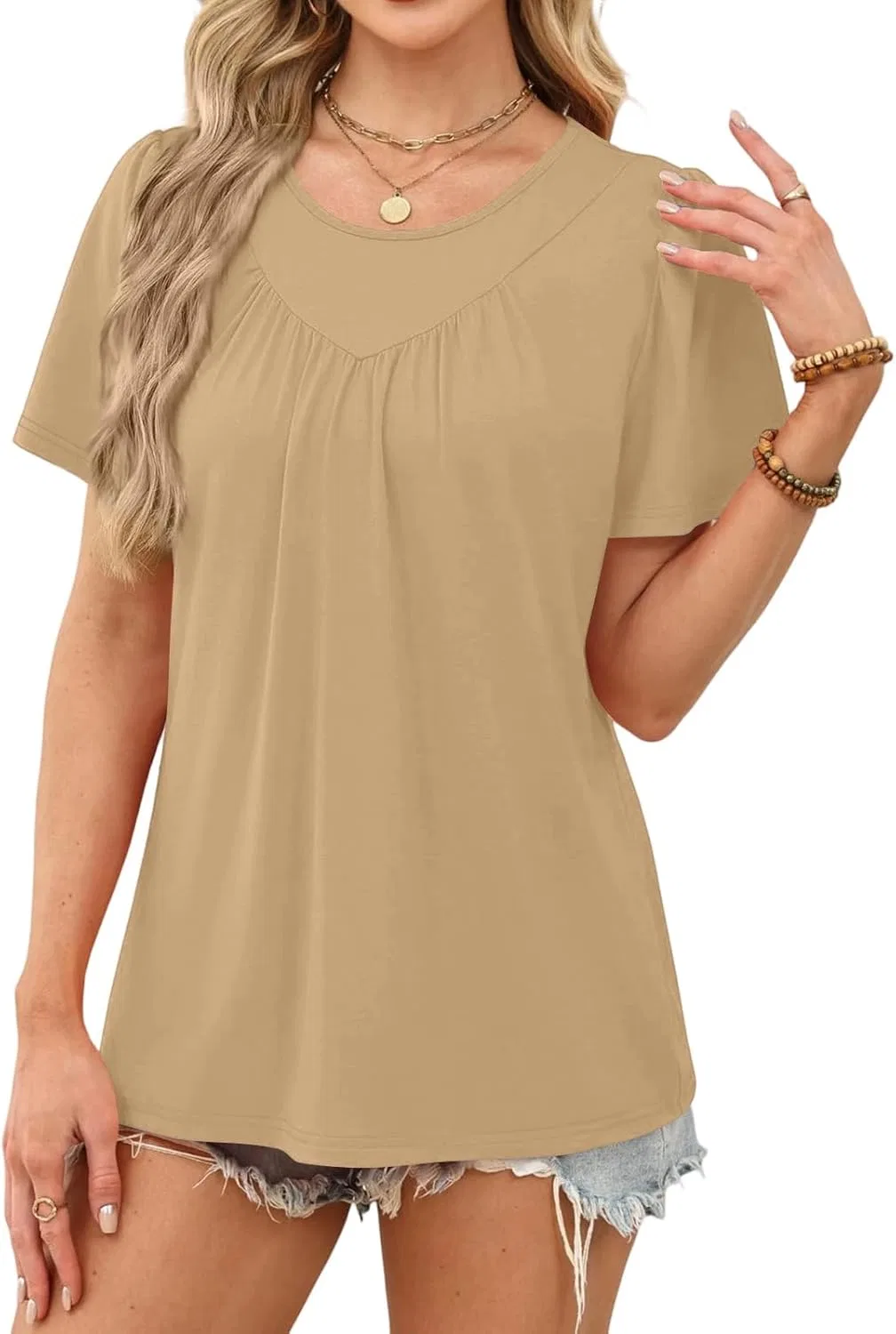 Женская блуза свободного кроя, Polyester/Spandex, 2-khaki — фото 2