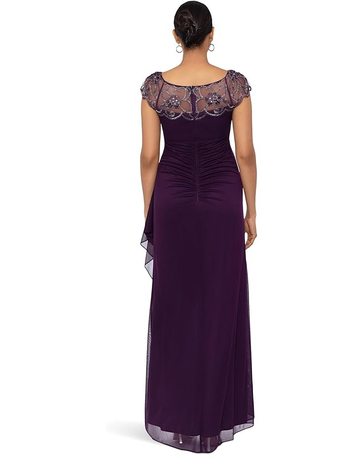

Платье XSCAPE Long Sheer Matte Jersey Side Rouch Dress with Chunky Bead, цвет Plum