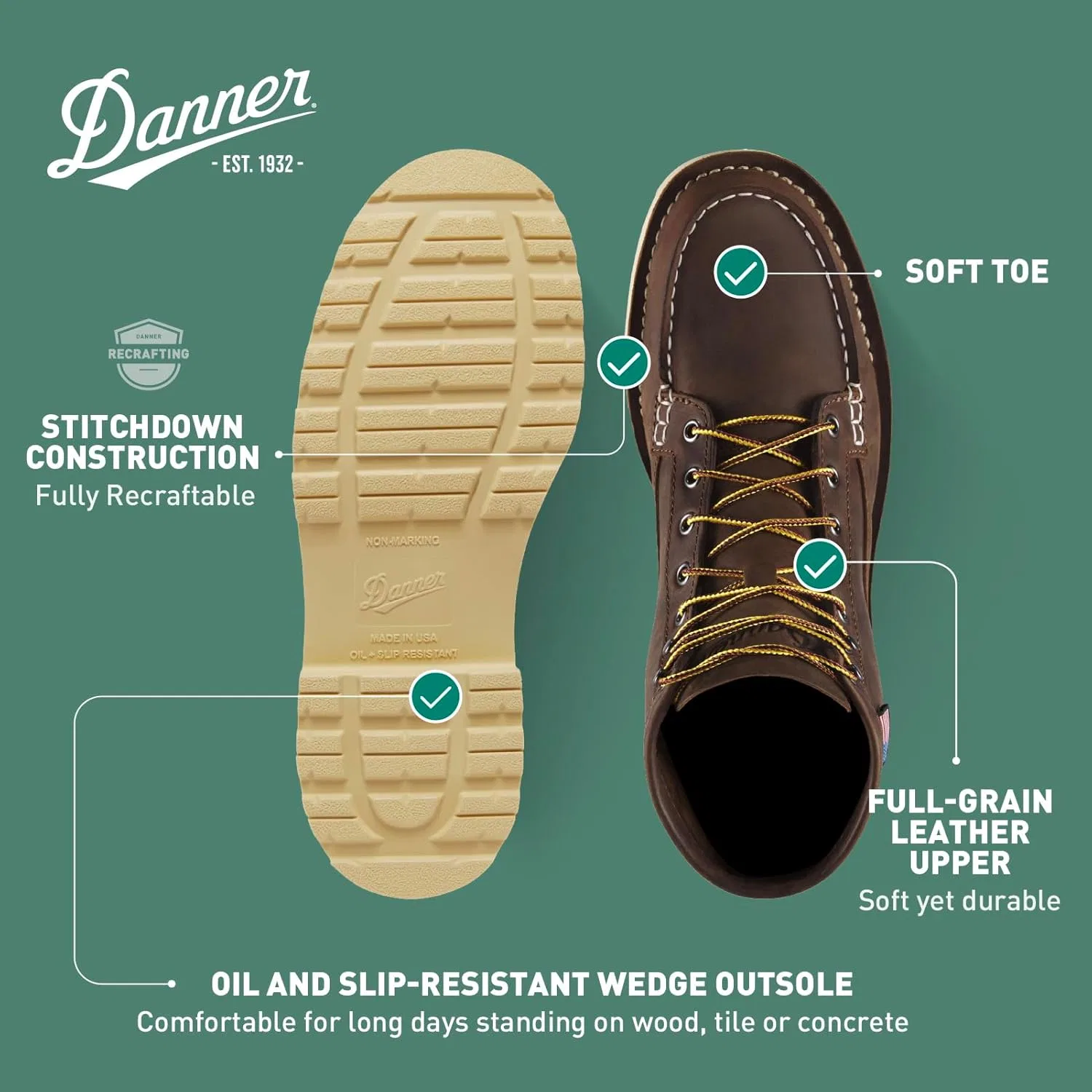 Ботинки рабочие из натуральной кожи, Danner, Коричневый — фото 4