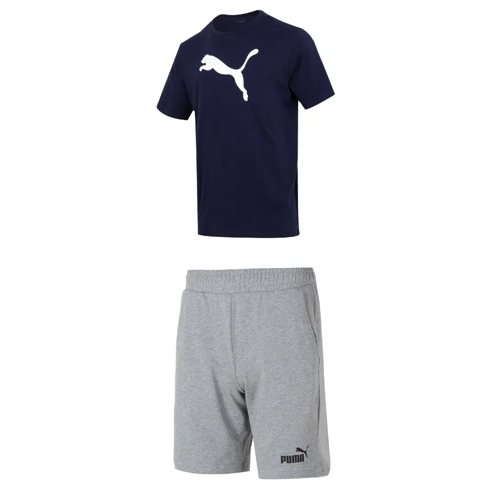 

Повседневный спортивный мужской комплект: синий топ + серые шорты Puma, синий