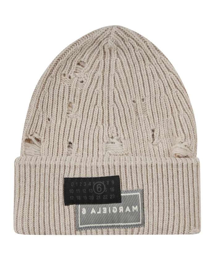 

Вязаная шапка с логотипом. Mm6 Maison Margiela, бежевый