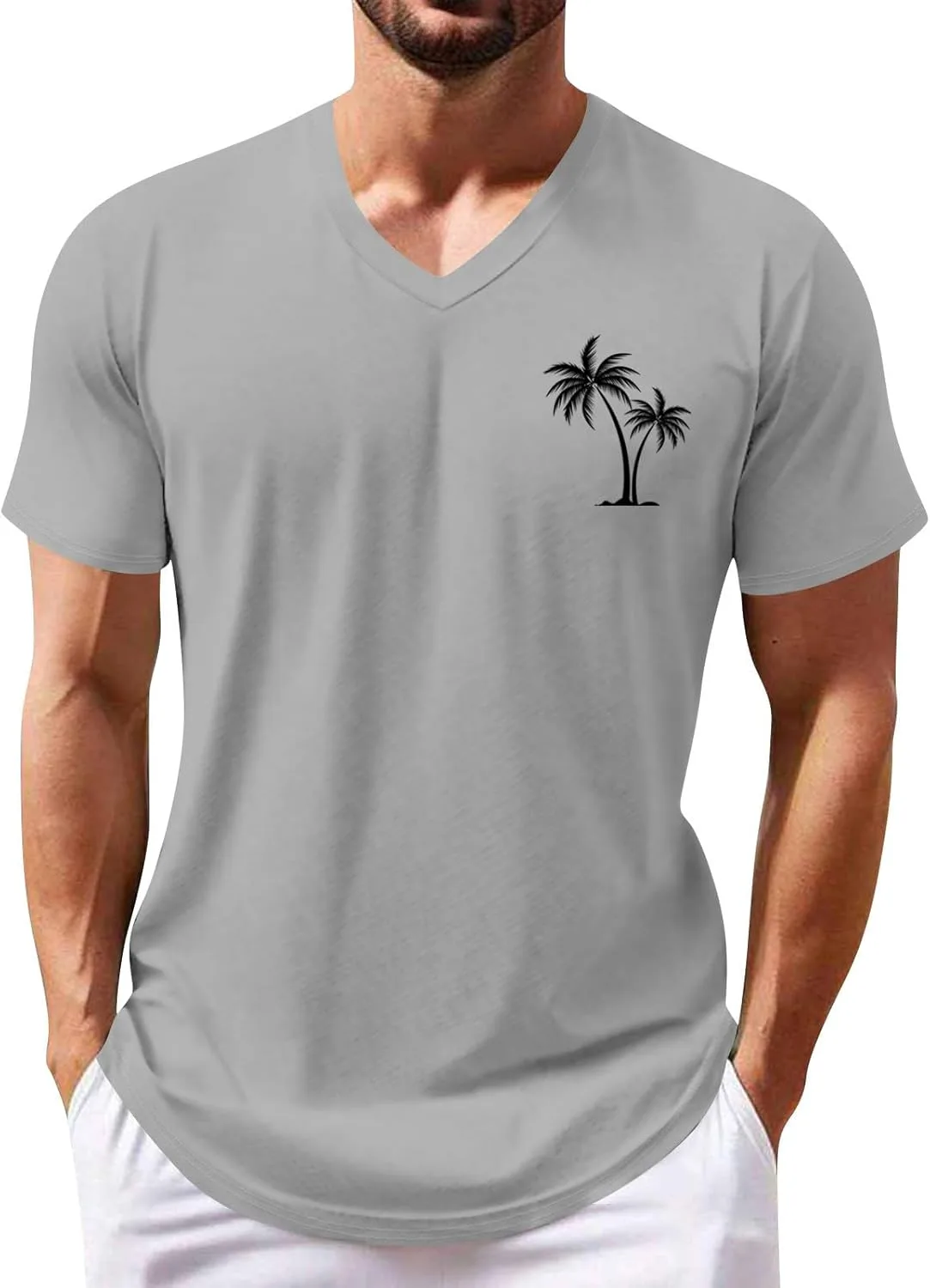 

Ymosrh мужская летняя футболка с пальмами, короткий рукав, V-образный вырез, размеры S-3XL
