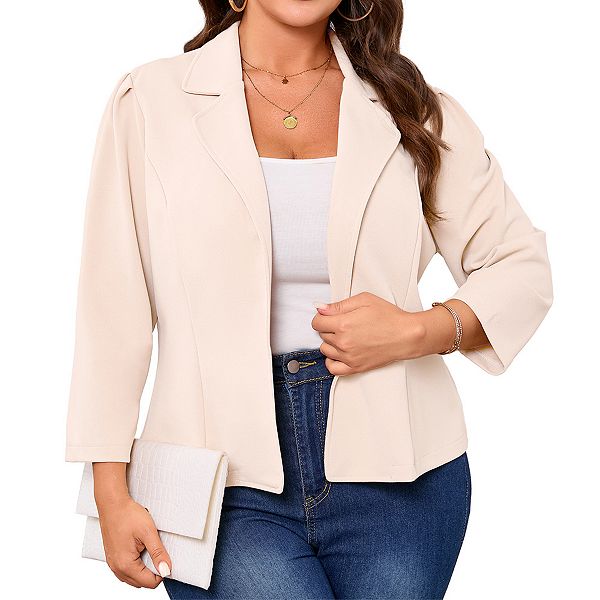 

Женский блейзер с открытой полой, плюс сайз, с коротким рукавом и подплечниками Clearflower, White