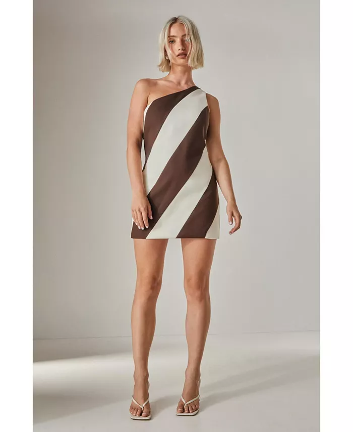 

Женское полосатое мини-платье на одно плечо, приталенное по фигуре Nasty Gal, коричневый