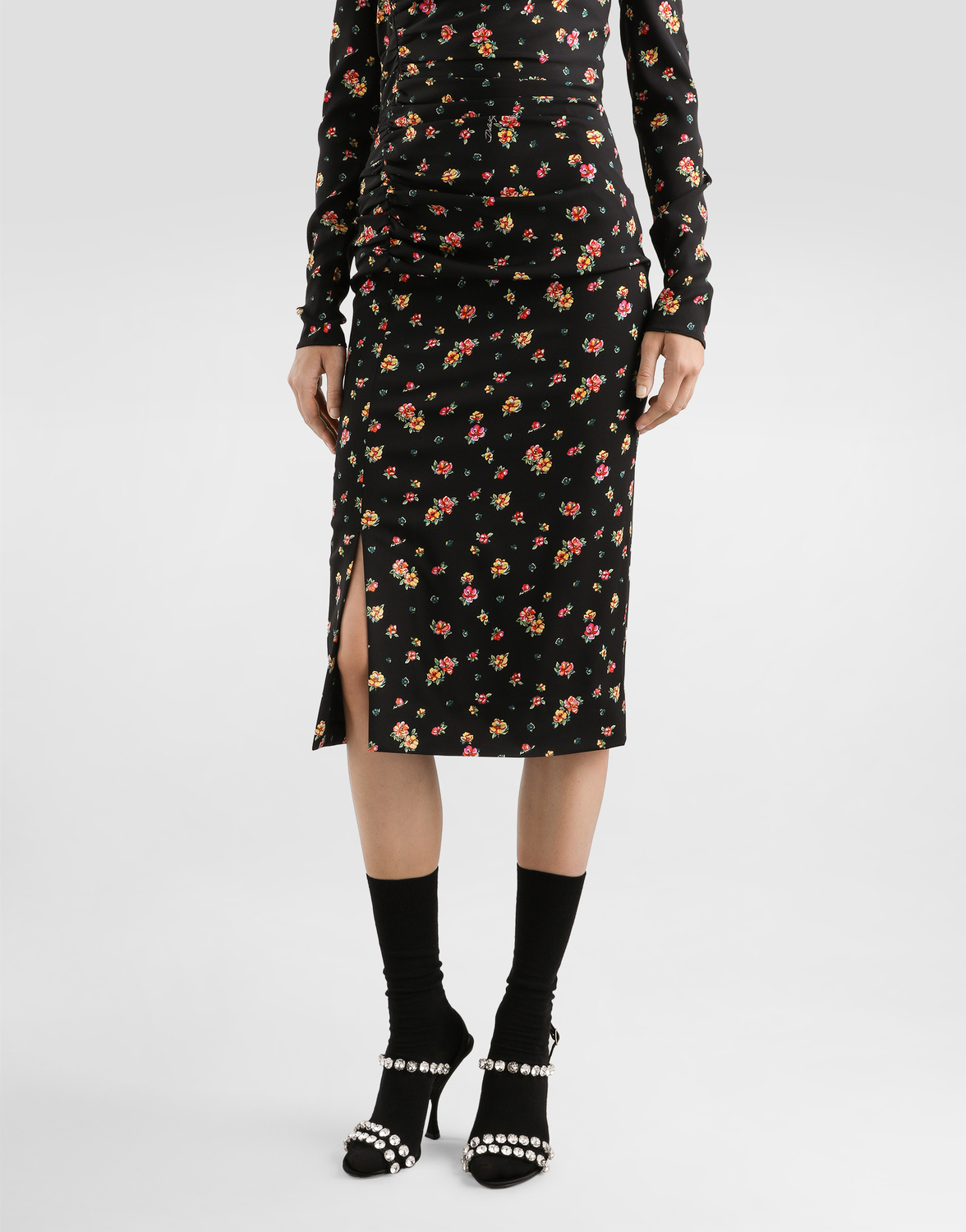 Маленькое платье из шармеза с цветочным принтом Dolce & Gabbana, мультиколор — фото 4