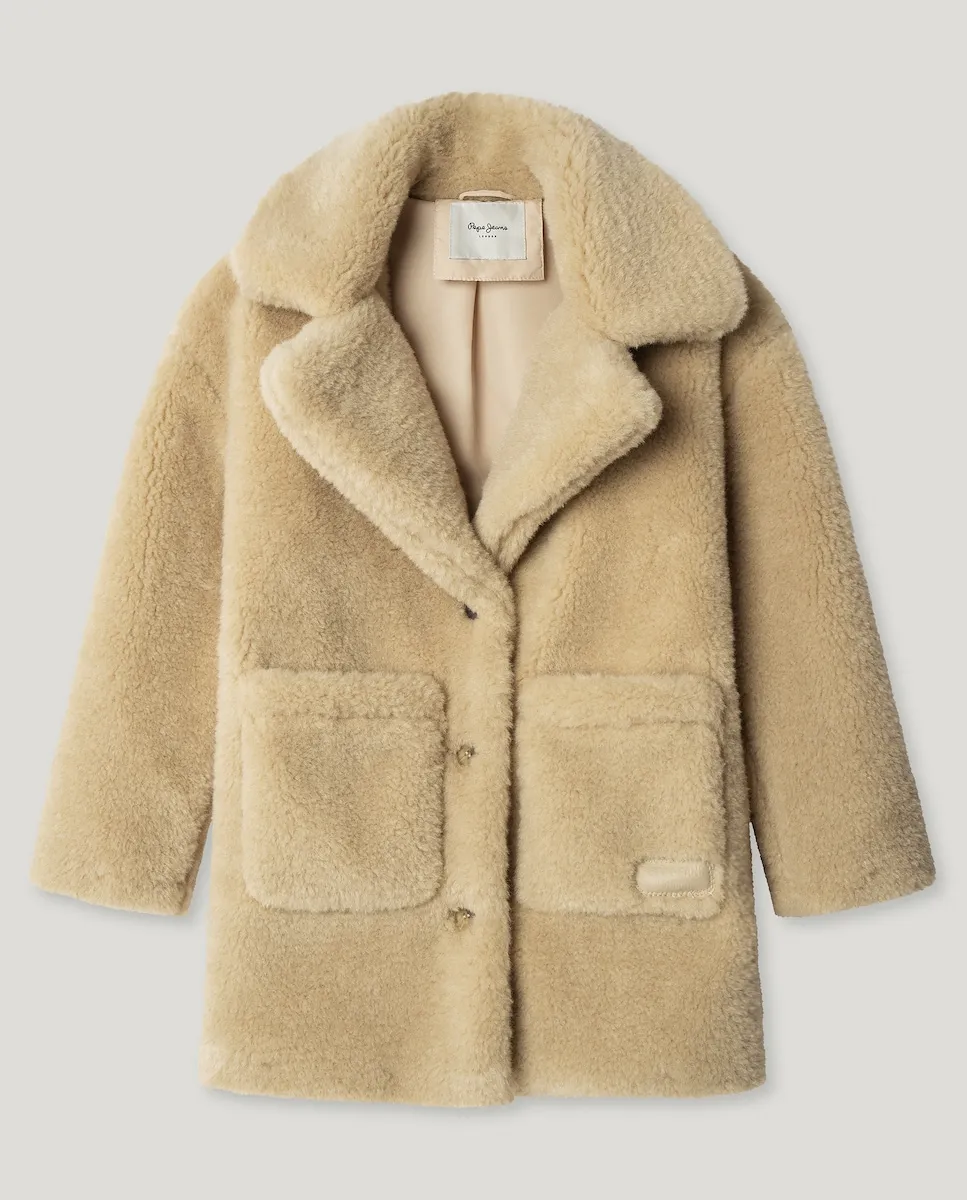 

Детское пальто с эффектом меха и отложным воротником Pepe Jeans, бежевый