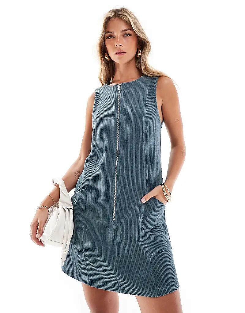

Мини-платье со шнурком-молнией в цвете сланцево-голубой ASOS DESIGN