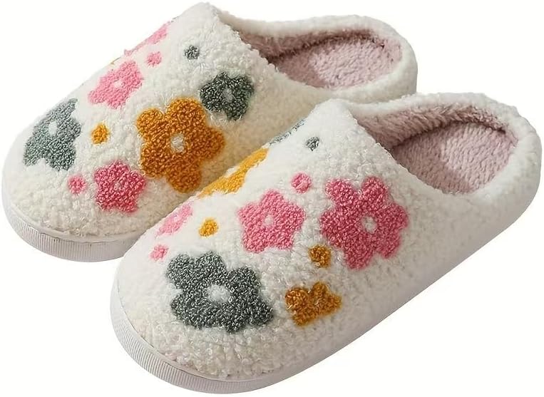 

Тапочки QBRIUQZP с бантиками для женщин и мужчин - мягкие тапочки с цветочным рисунком и эффектом памяти, милый мультяшный дизайн, теплая пушистая меховая подкладка, обувь для дома и спальни, Flower