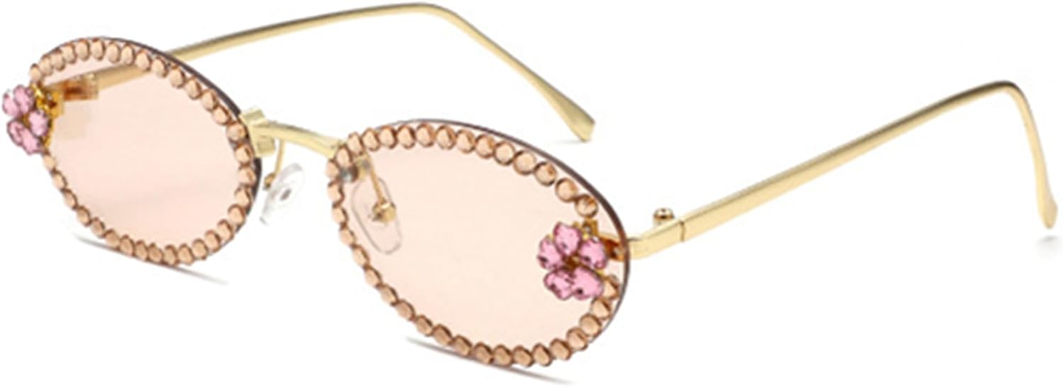 

bullabulling Модные овальные солнцезащитные очки со стразами в стиле ретро, ​​овальные солнцезащитные очки с бриллиантами, забавные очки для вечеринок и отдыха на природе, для женщин и мужчин, Champagne