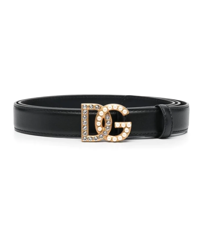 

Кожаный ремень с золотой пряжкой с логотипом Dolce & Gabbana, черный