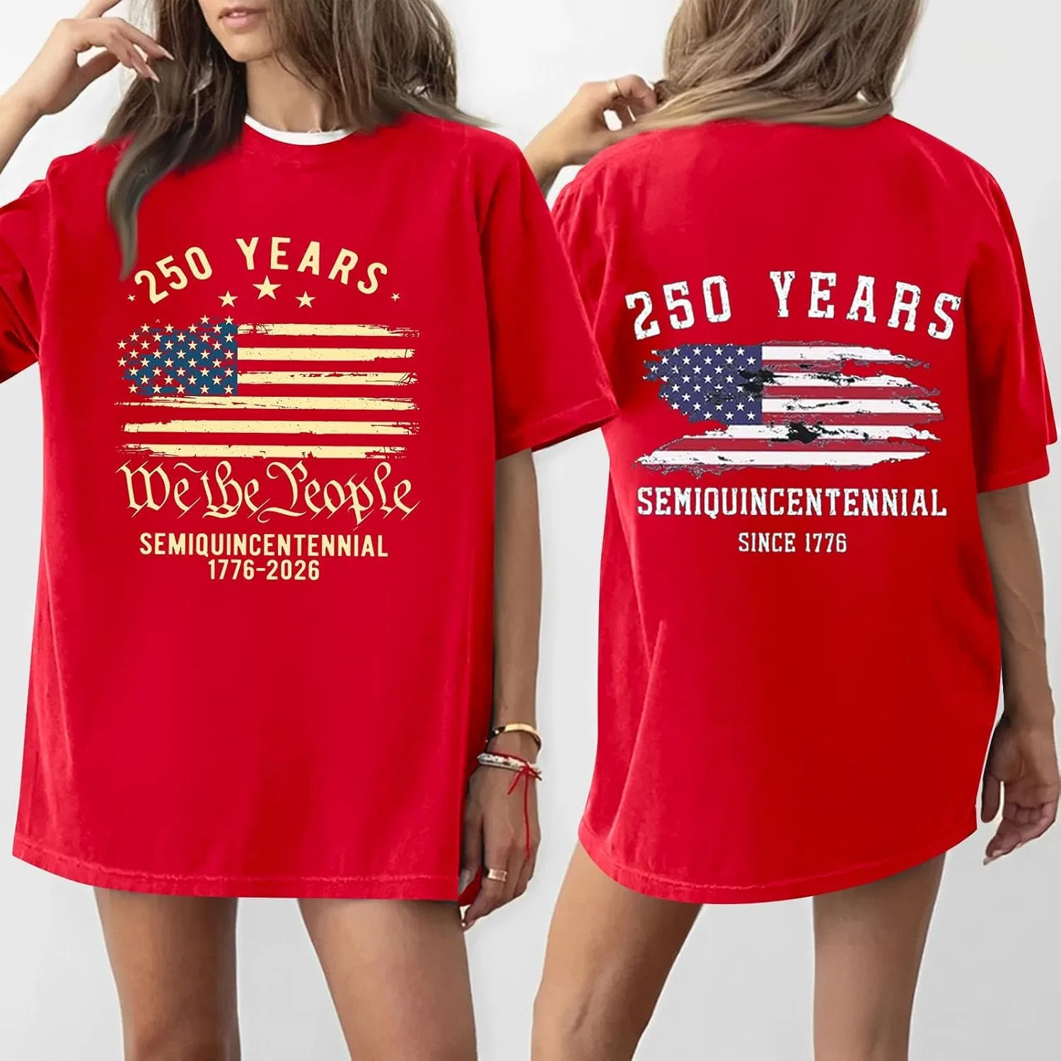 Футболка с принтом 4th of July, красная, размерная линейка — фото 2