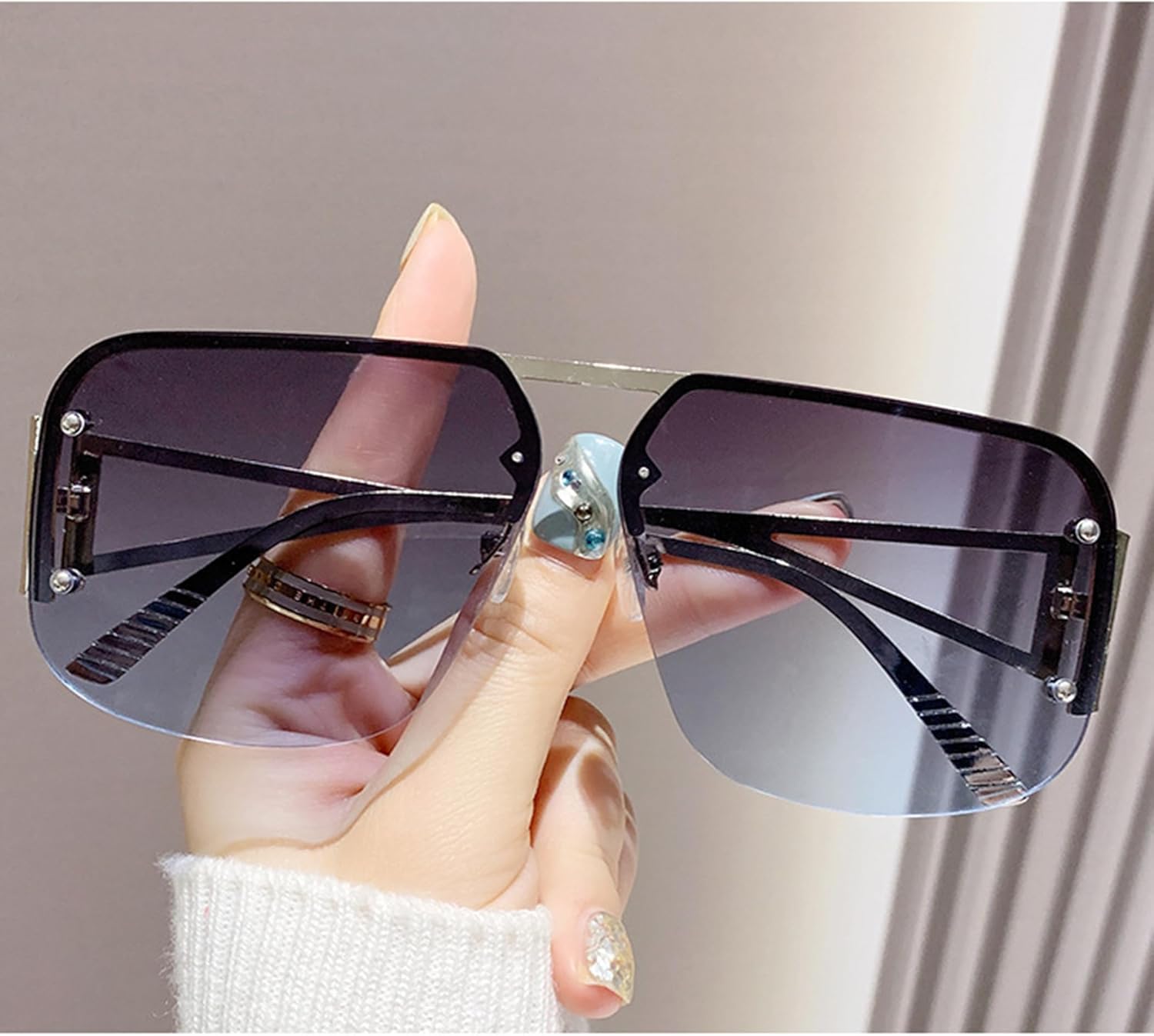 

bullabulling Модные квадратные солнцезащитные очки-пилот для женщин и мужчин в стиле ретро с металлической безободковой оправой, для вождения, путешествий и активного отдыха, защита от УФ-излучения UV400, C2