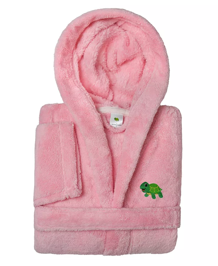 Детские плюшевые махровые халаты с капюшоном Turtle Super Plush Double Brushed Linum Home, розовый — фото 3