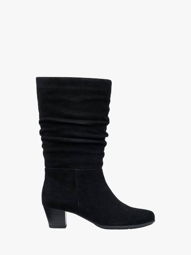 Ботинки Sloane Wide Fit на устойчивом каблуке из гладкой замши Hotter, Black