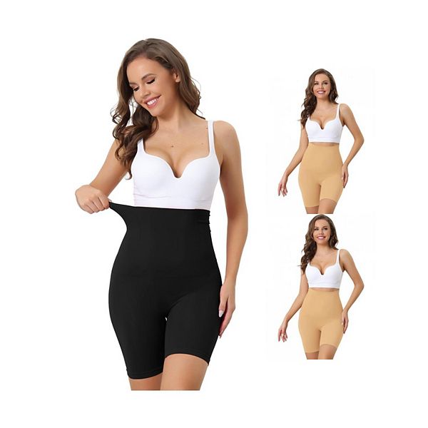 

3 пары женских корректирующих шорт с высокой талией для контроля живота Allegra K, Beige Black