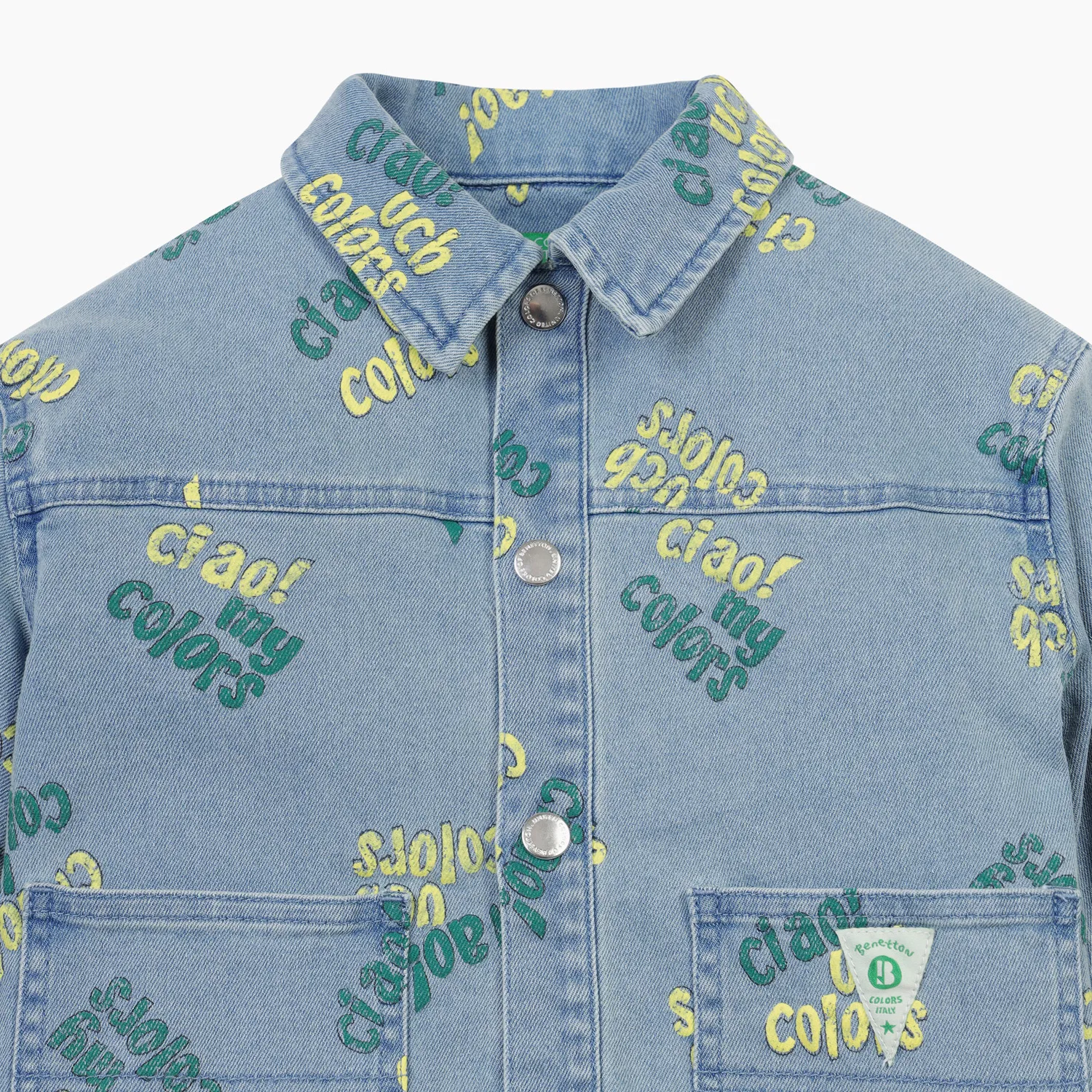Детская джинсовая куртка Colors Lettering, синяя, от Benetton Kids — фото 3