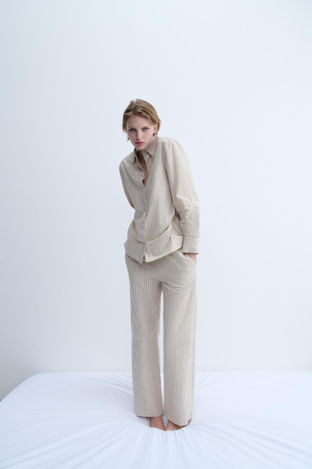 

Полосатые пижамные брюки ZARA, экрю