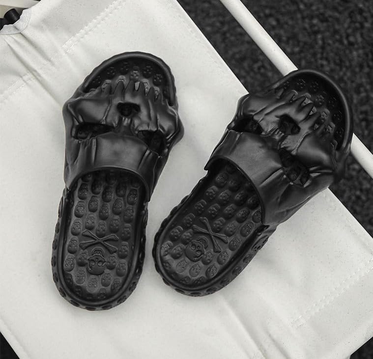 FSwinder Skull Ghost Slides, спортивные сандалии, противоскользящие облачные тапочки для мужчин и женщин, удобные домашние туфли с открытым носком, домашние туфли для открытого пальца, Хэллоуин Skull Slides, толстые мягкие туфли для душа, черный — фото 3