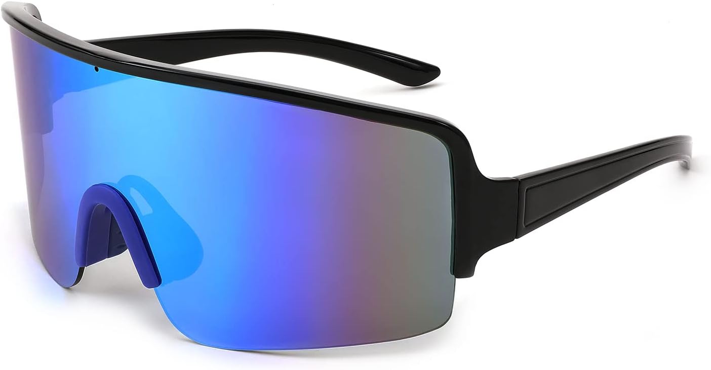 

Спортивные солнцезащитные очки Karsaer Vision, обтекаемые очки в стиле 80-х, солнцезащитные очки для софтбола и бейсбола, для бега и велоспорта, для активного отдыха на природе, Blue Mirror/ Black Frame