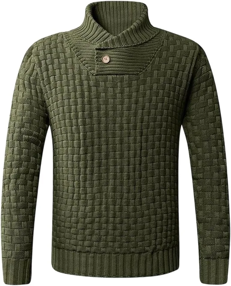 Мужской пуловер с отложным воротником, slim fit