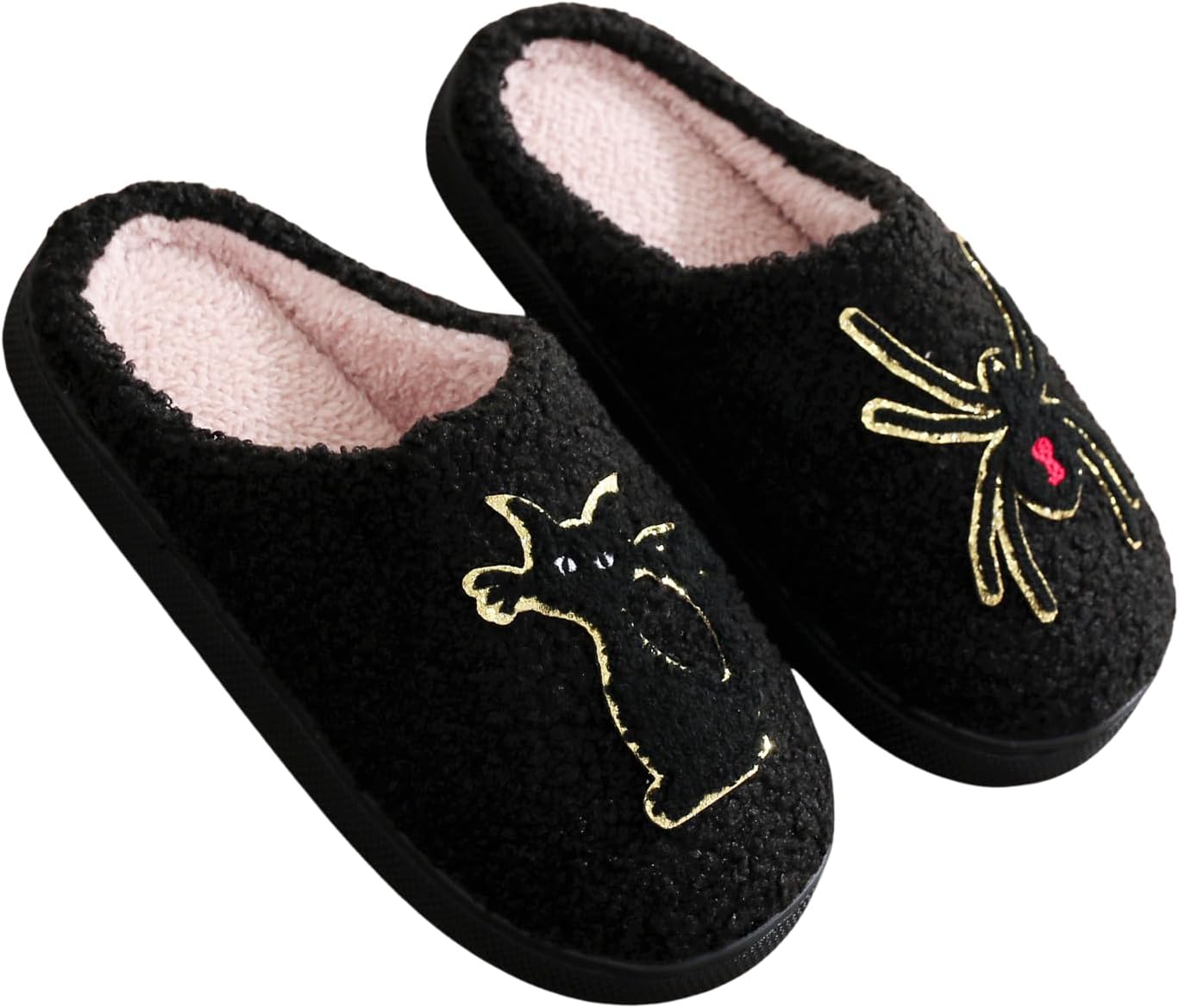 

Домашние тапочки на Хэллоуин для женщин и мужчин - уютные плюшевые домашние тапочки с нескользящей подошвой, милые изображения привидений/тыкв/летучих мышей, нескользящие, удобные для дома, для взрослых Hi-Y2Kgirls, A44