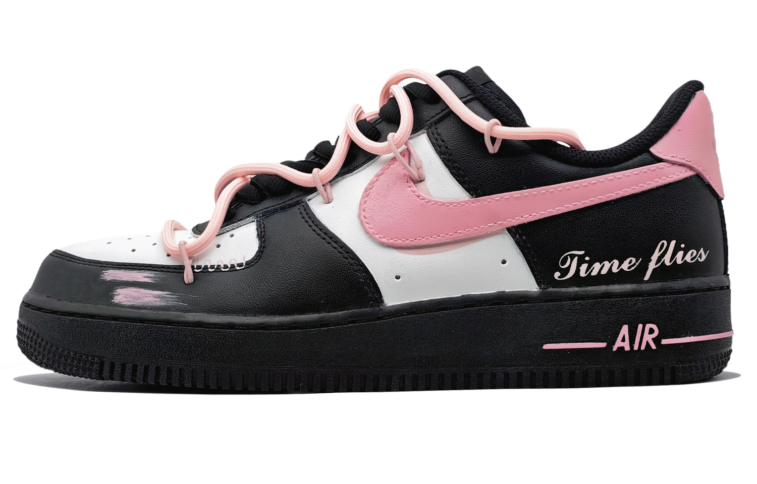 

Air Force 1 Pink Ink Time устойчивые к истиранию низкие скейтбордские кроссовки унисекс черные Nike, черный/розовый