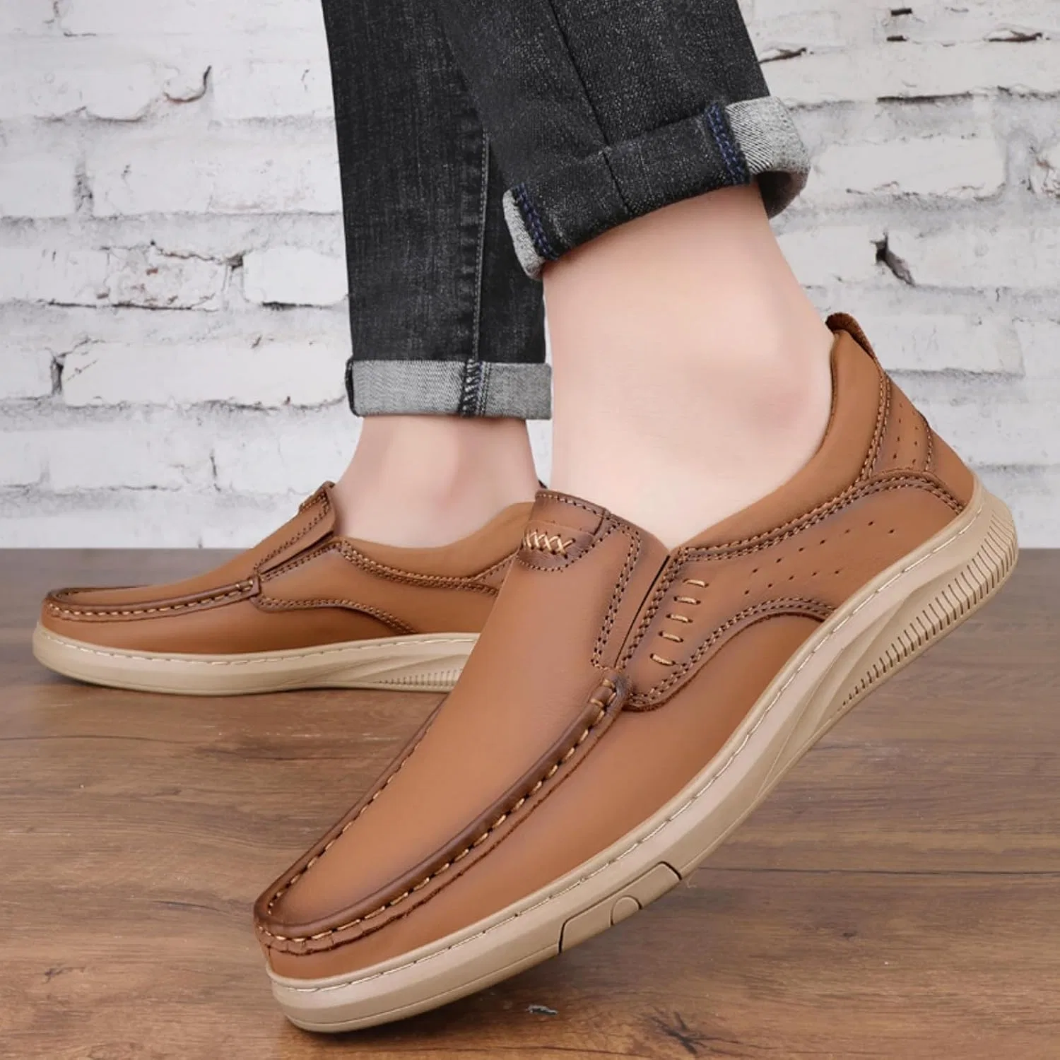 Мокасины кожаные Loafers Brown Boaobaihuo — фото 3