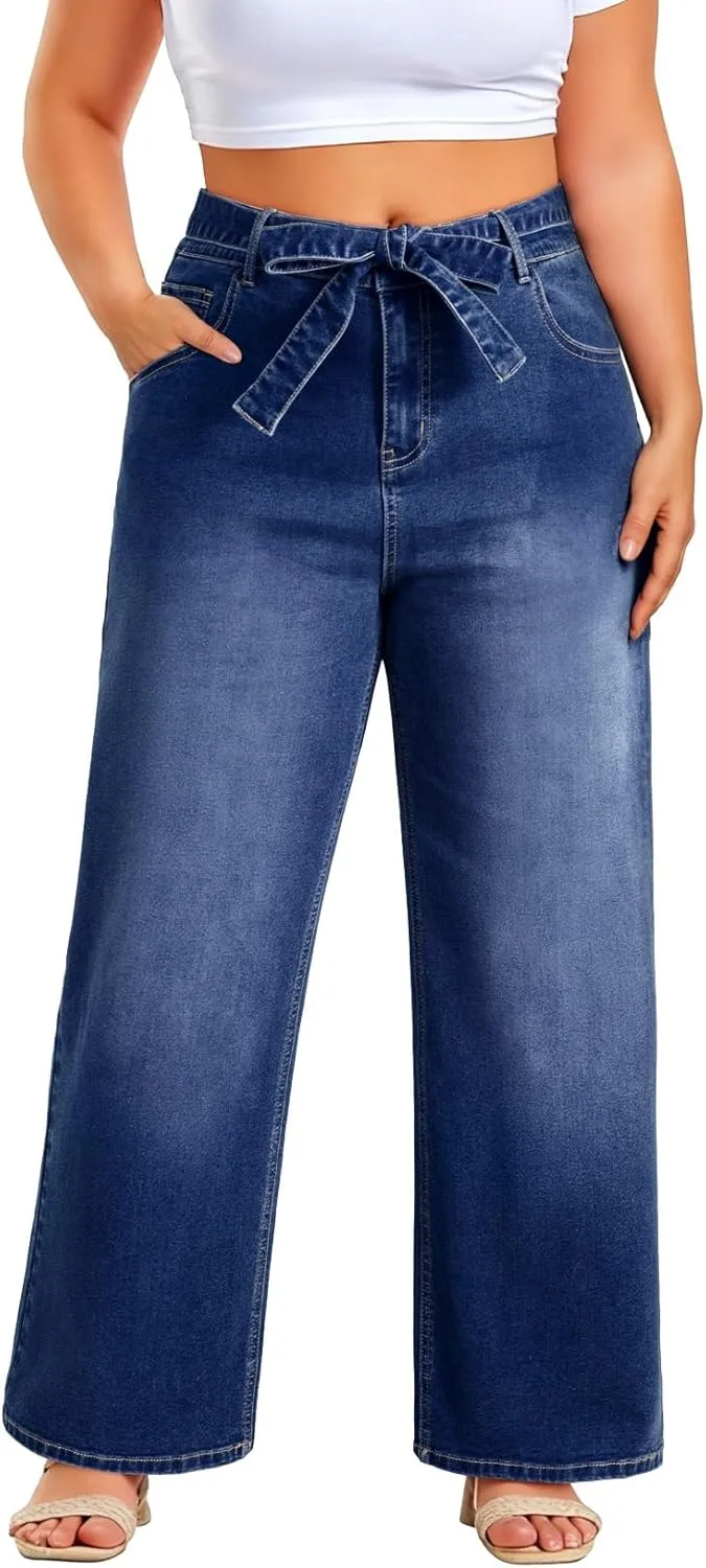 

Eytino Plus Size Wide Leg Jeans для женщин, эластичные, на высокой талии