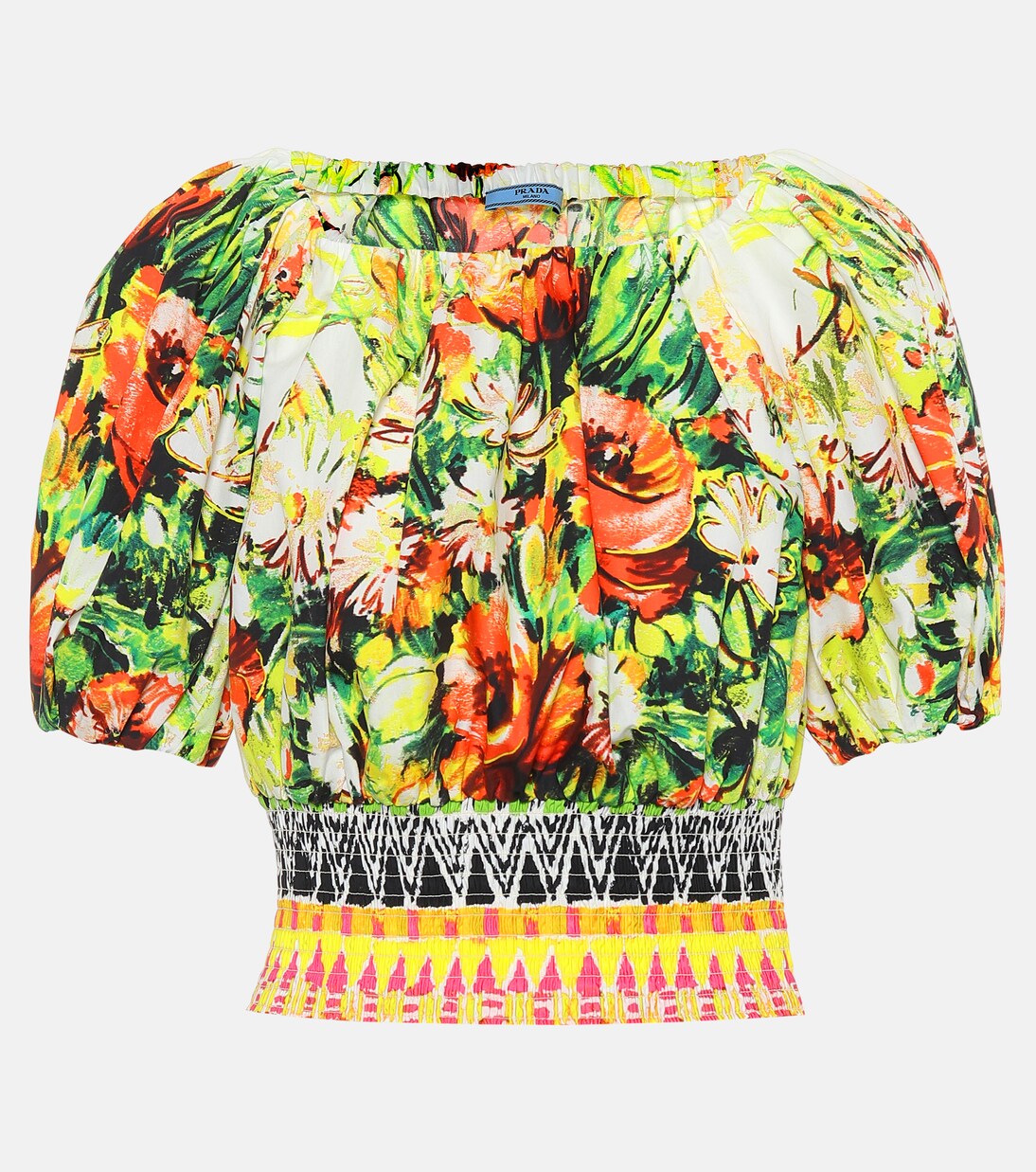 

Цветочный топ из хлопкового поплина Prada, Giallo