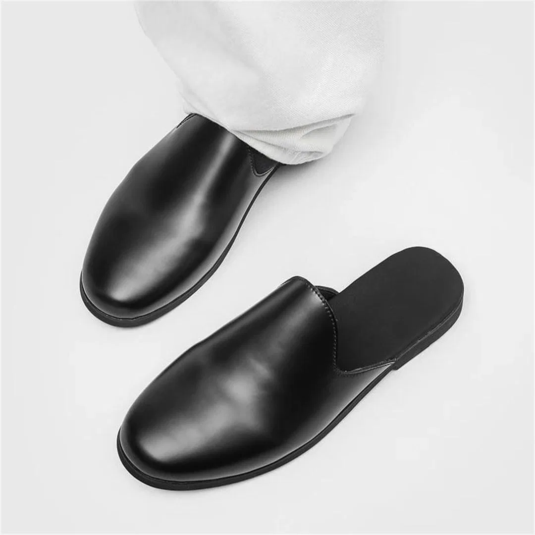 Лоферы мужские кожаные лаковые Half Shoes Luxury Business Mules, черный — фото 4
