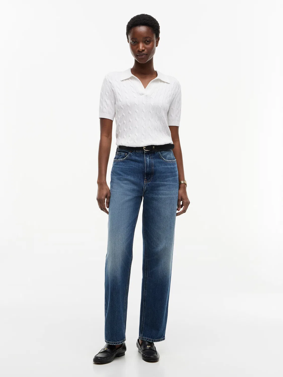 Джинсы Tommy Hilfiger Tapered Jeans Flag Horsebit Regular Tapered Ankle темно-синего цвета — фото 4