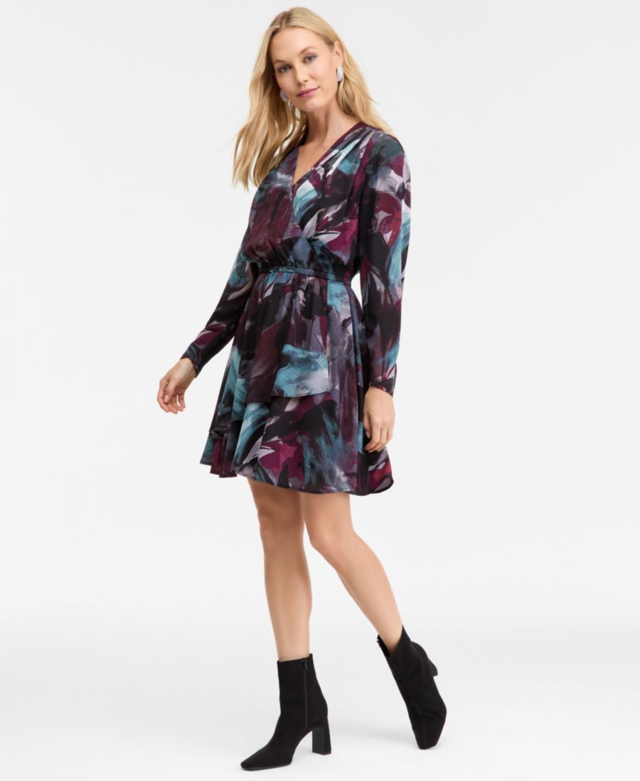 

Женское миди-платье с длинными рукавами и V-образным вырезом, эксклюзивно для Macy's INC International Concepts, Blue Multi