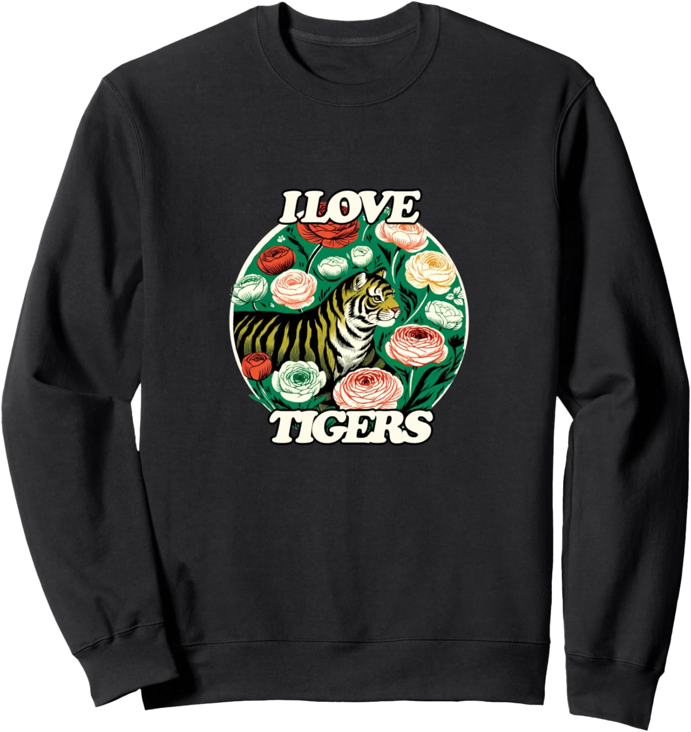 

Я люблю тигров. Милый рисунок тигра. Ретро-толстовка с тиграми Retro Tiger Lovers Illustration Bubb, черный