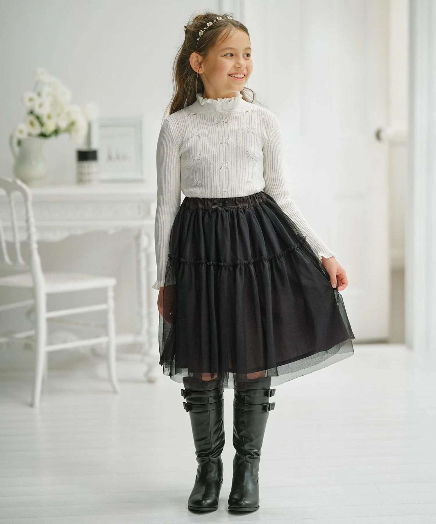 Свитер [110-140 см] Вязание в рубчик Kids Suite, Off-white [002] — фото 2