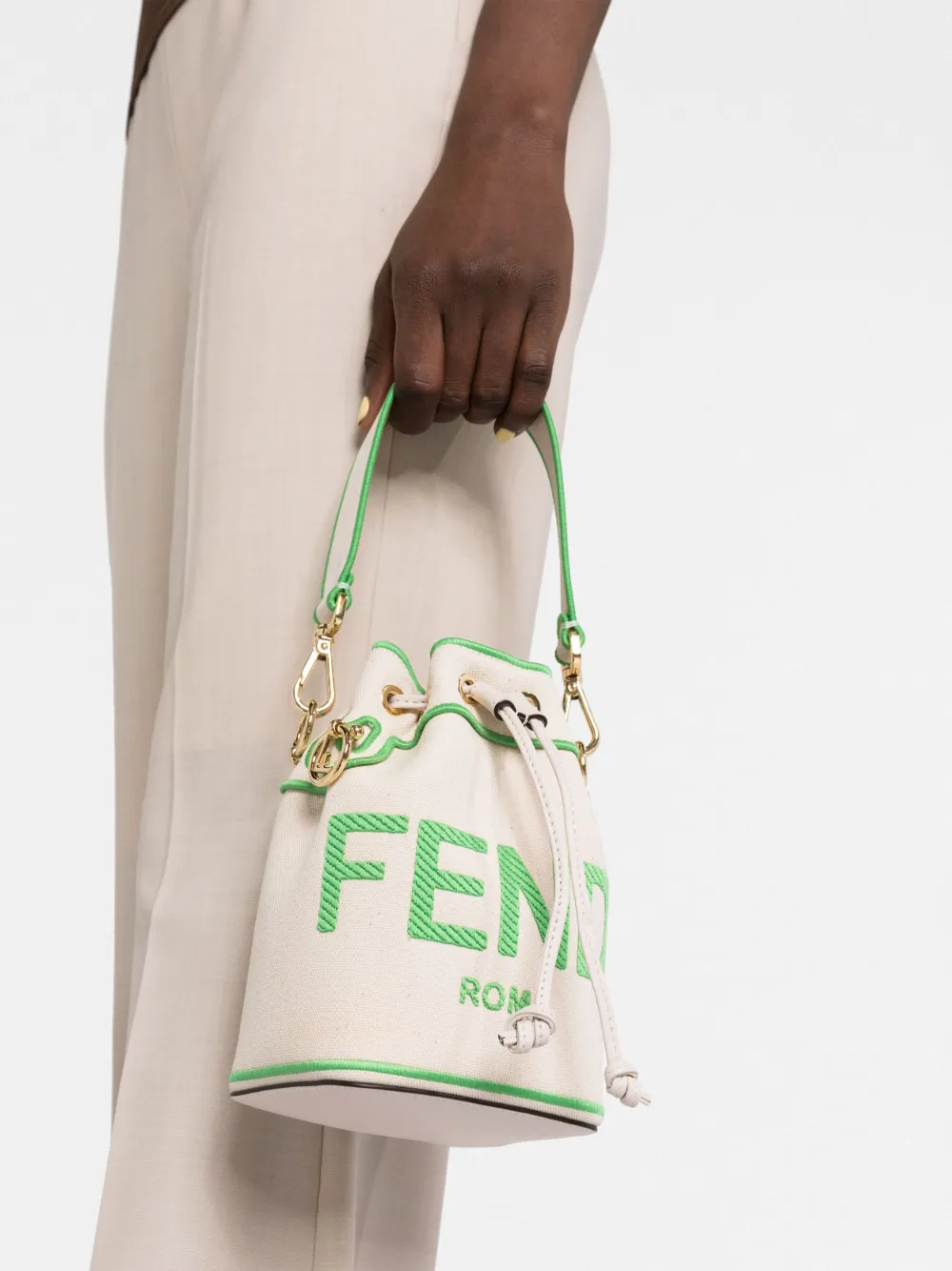 Сумка-ведро Mon Tresor из канваса FENDI, нейтральный — фото 3