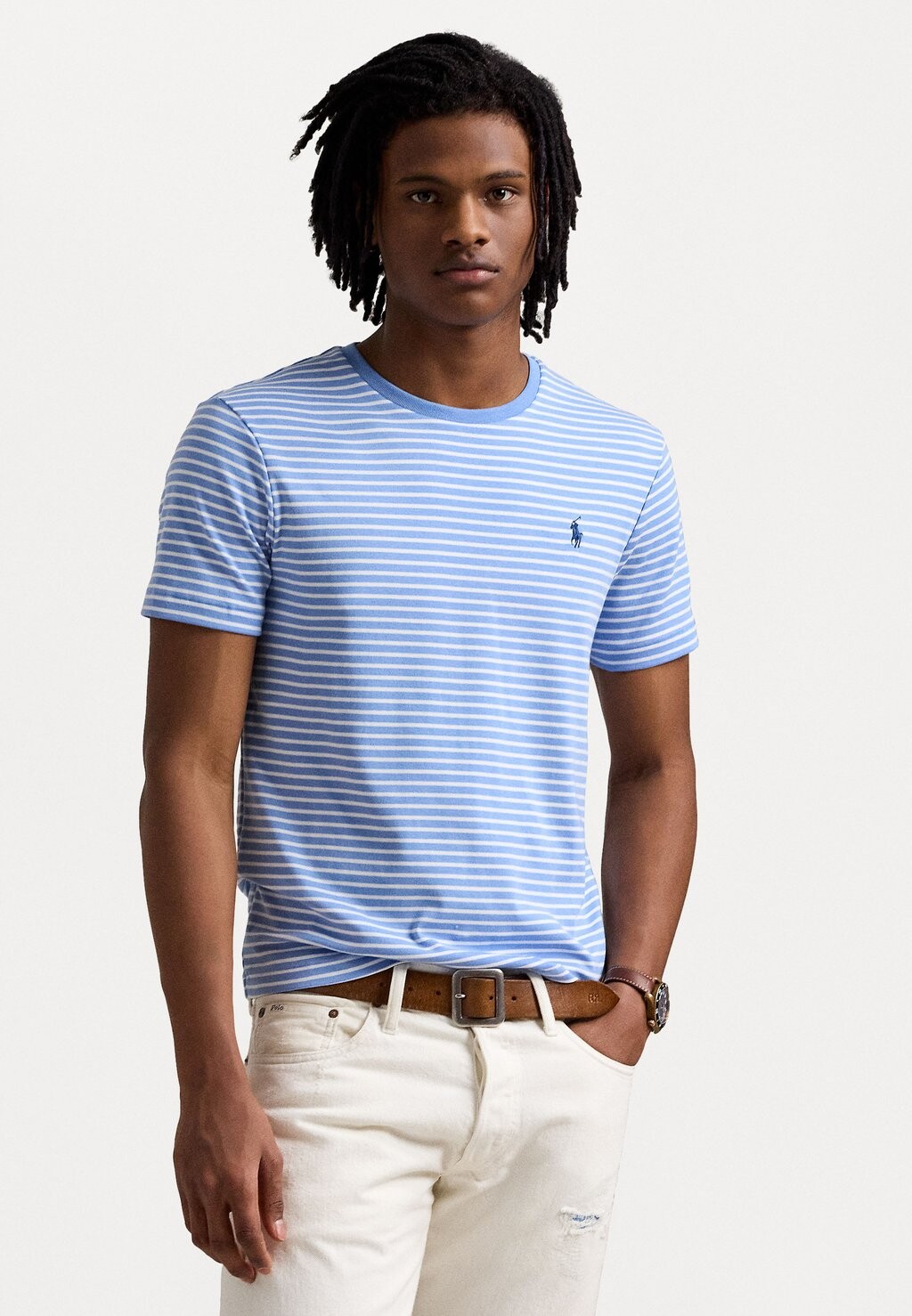 

Футболка с принтом CUSTOM SLIM STRIPED SOFT COTTON T-SHIRT Polo Ralph Lauren, светло-голубой