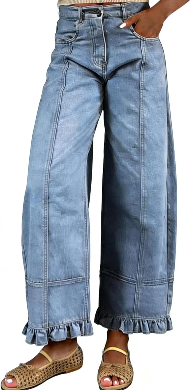 Джинсы с цветочным принтом, Womens Barrel Jeans, синий