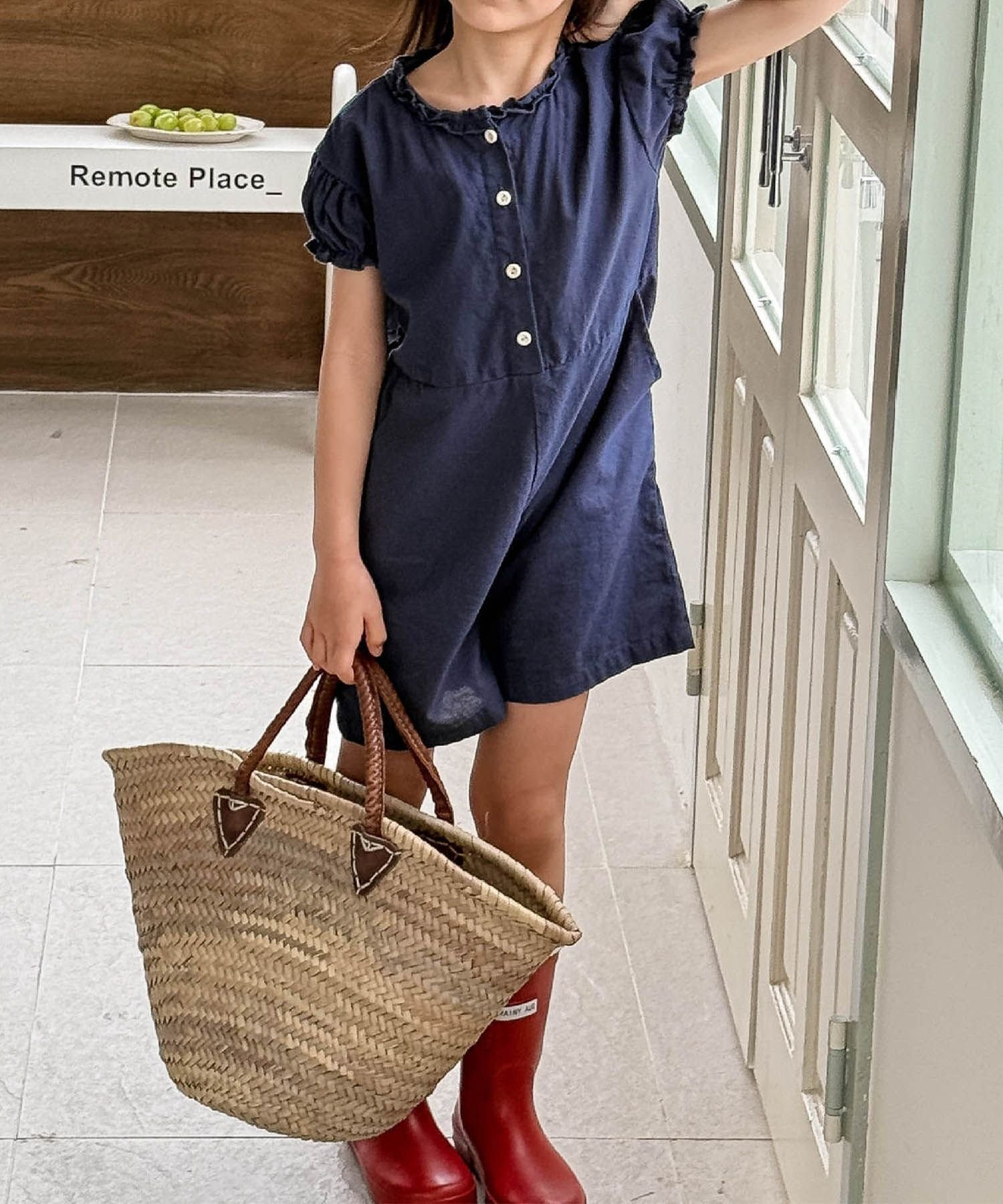 Комбинезон с короткими рукавами и воротником-рюшами Aimoha Kids, Navy — фото 3