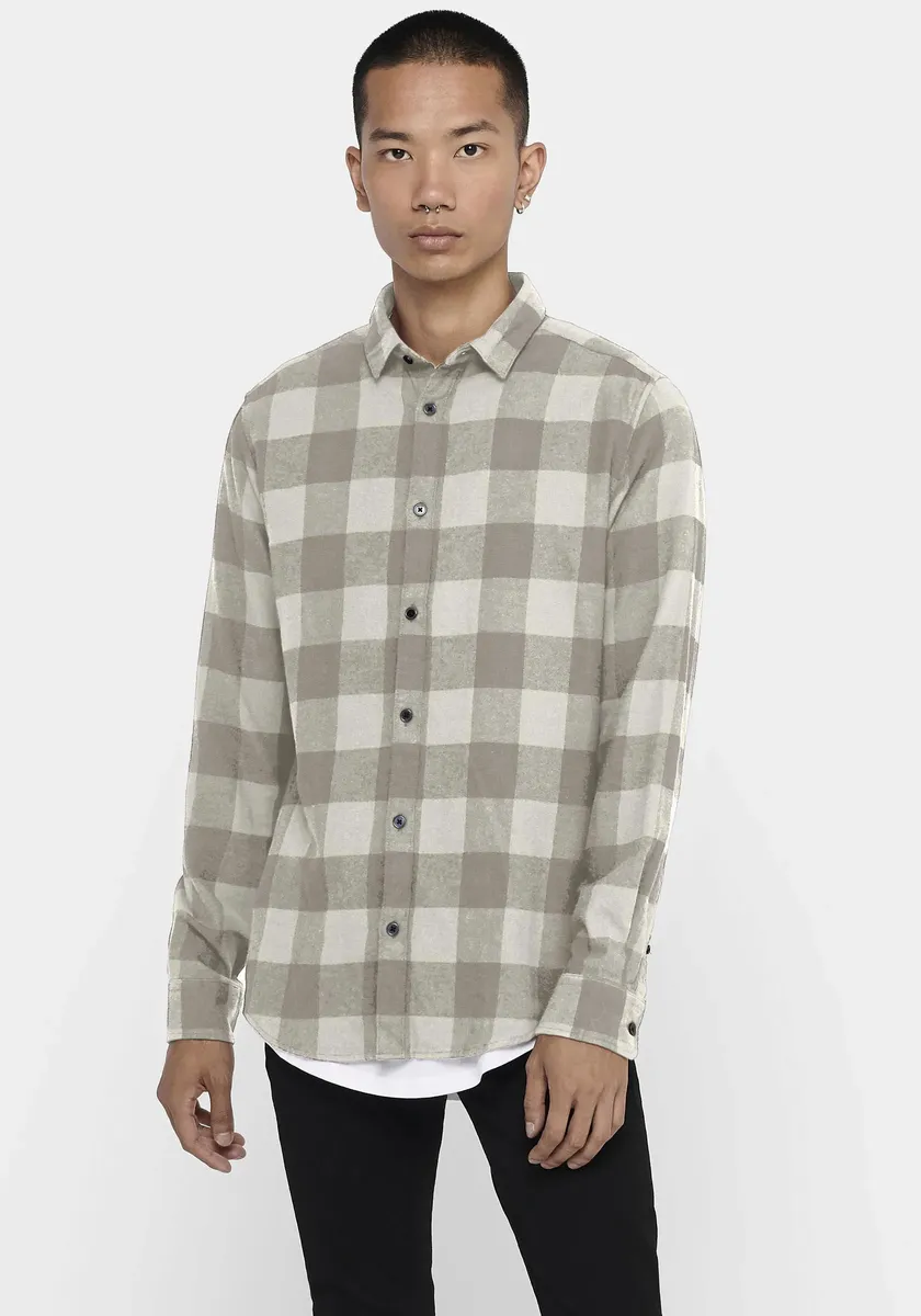

Рубашка в клетку ONLY & SONS "GUDMUND LS CHECKED SHIRT", белый