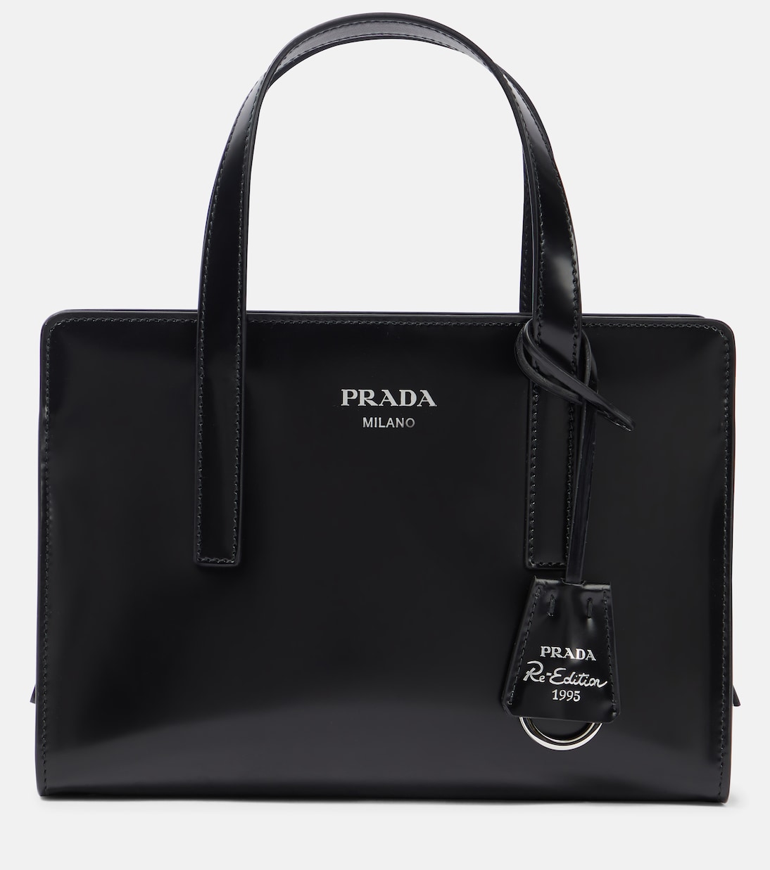

Сумка-шоппер из лаковой кожи с логотипом Prada, черный